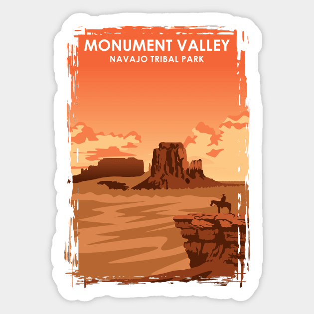 Monument Valley Vintage Minimal Retro Travel Poster Sticker by jornvanhezik